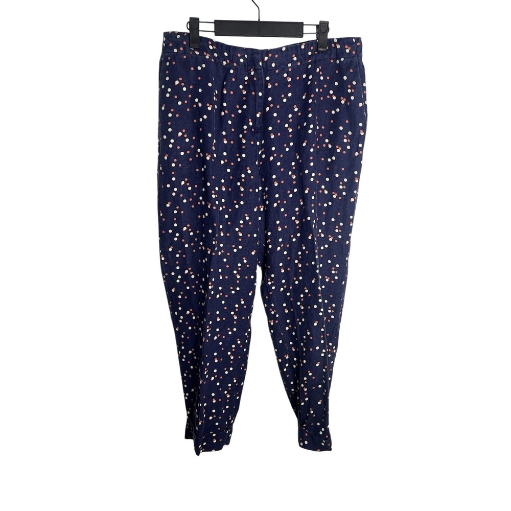 Soft Surroundings LG Linen Polka Dot Cropped Capri Pants Lagenlook Boho Minimal